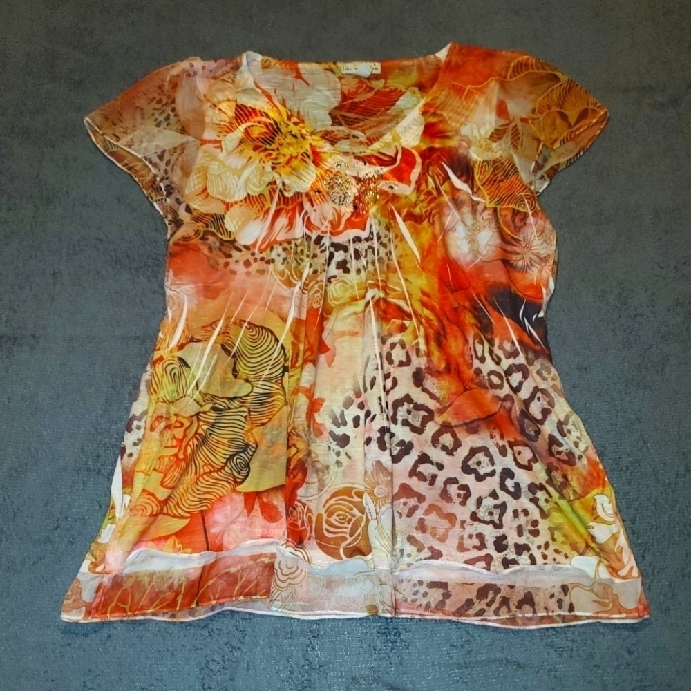 Multicolor Printed V-Neck Top Large